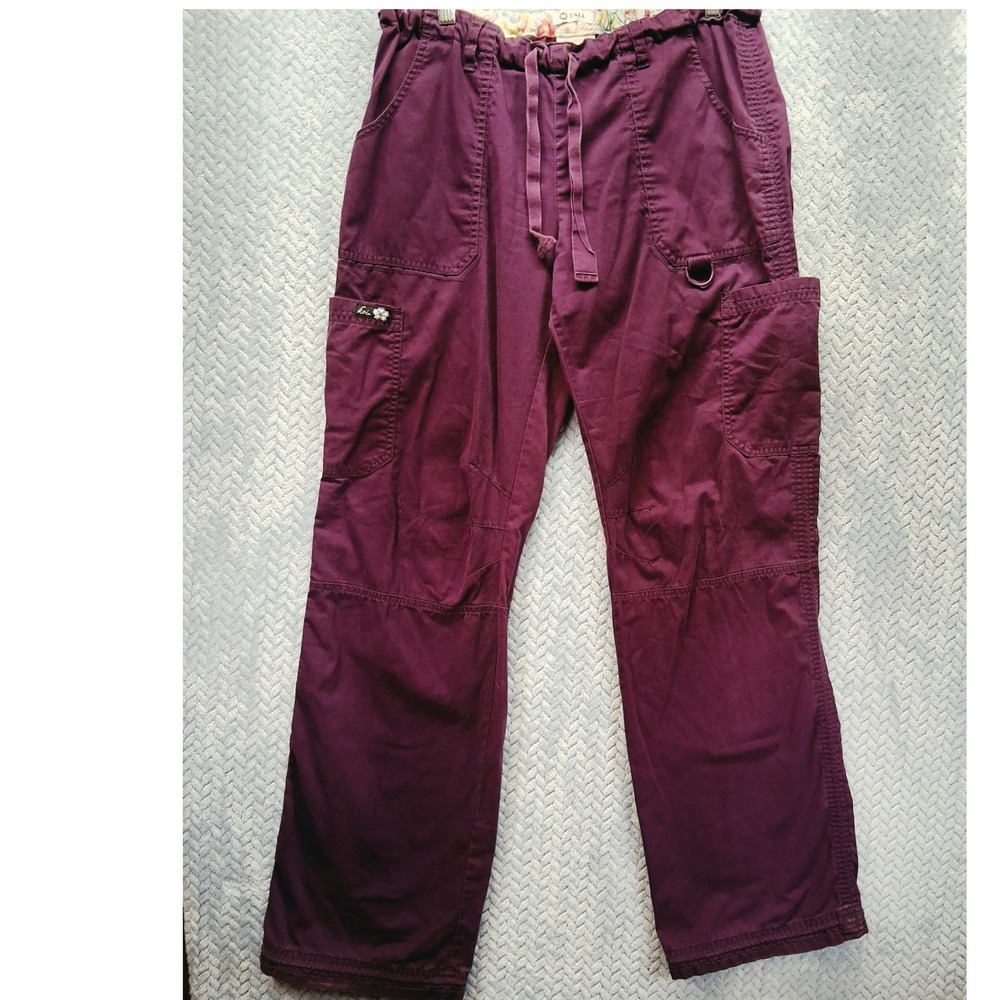 Koi Lindsey Cargo Scrub Pants Plum Purple Medium Tall Drawstring Medical Nursing